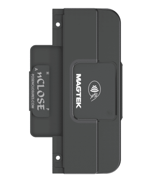 shows nCLOSE credit card reader module that would attach to the enclosure / case to complete the system. 