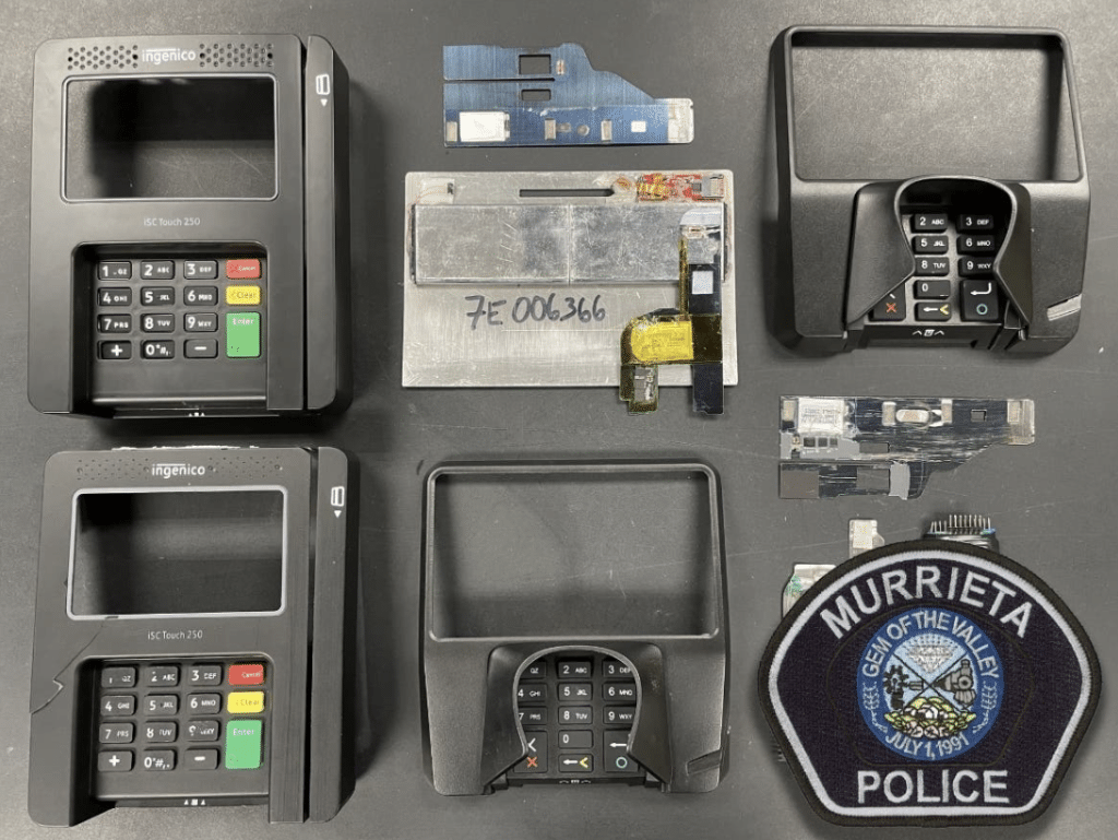 Skimmers show by police used on credit card terminals