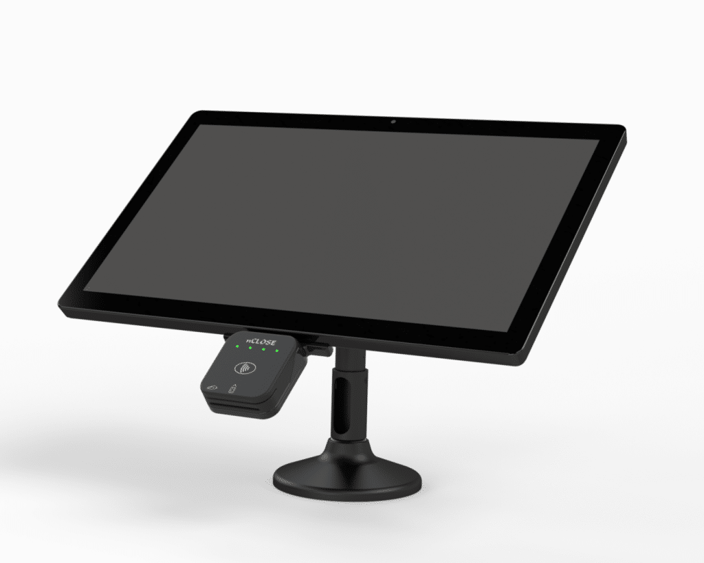 a black computer monitor with a stand
