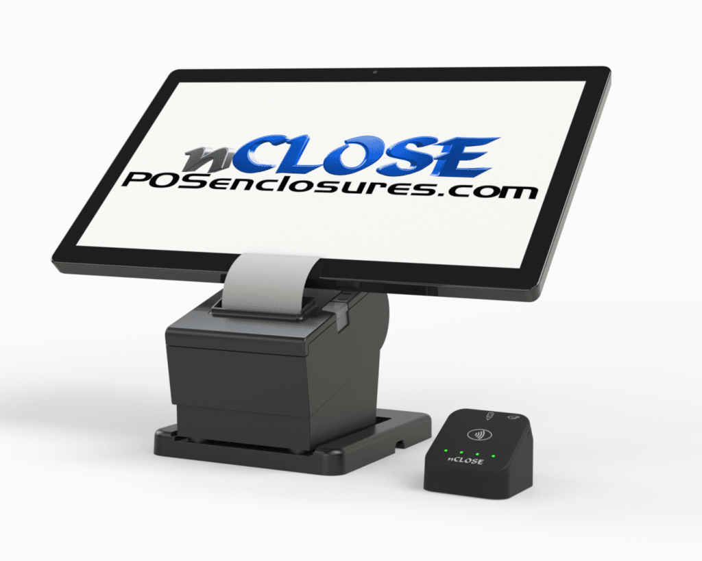 display on printer base with payment device next to it.